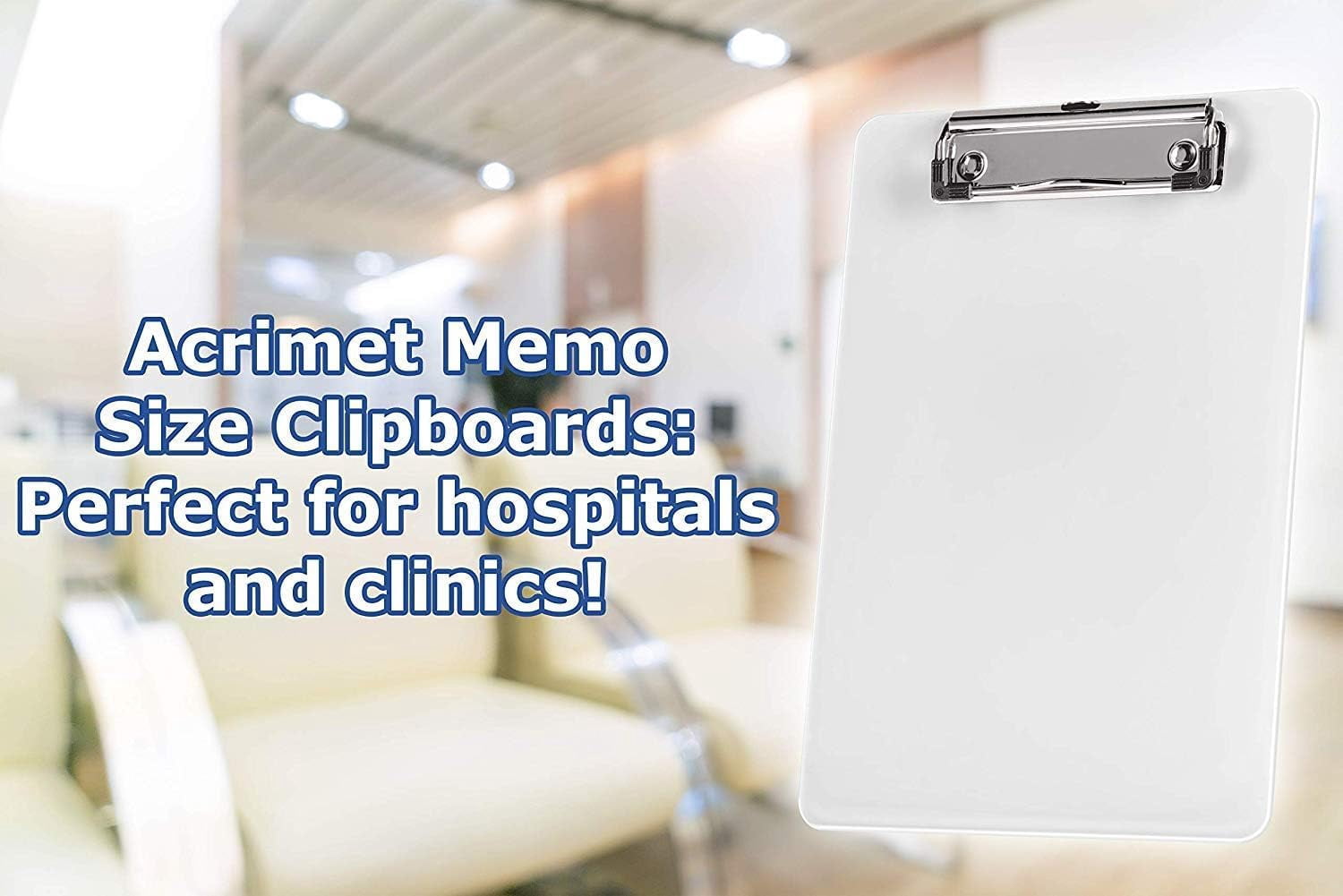 Acrimet Clipboard Memo Size A5 (9 1/4” x 6 5/16”) Low Profile Clip (Plastic) (Clear Crystal Color) (6 Pack)