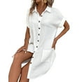 thumbnail image 2 of Vestido Túnica Holgado Informal de Verano para Mujer, de Algodón y , con Botones, Escote en V, Corta, Color , Talla M, 2 of 8