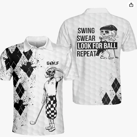 Funny Golf Shirts for Men Crazy Printed Pattern Colorful Wild Novelty Polo Shirts for Men Short Sleeve White XXXL