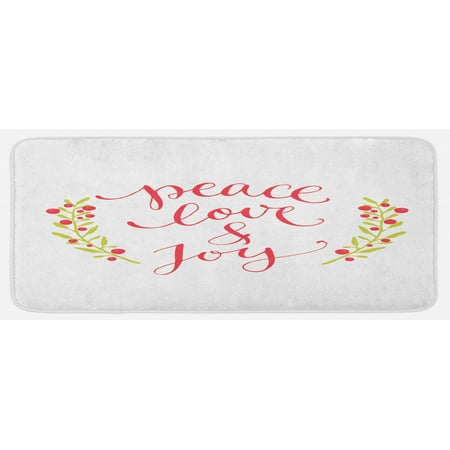 

Saying Kitchen Mat Peace Love and Joy Calligraphic Xmas Text with Winter Berries Wreath Plush Decorative Kitchen Mat with Non Slip Backing 47 X 19 Dark Coral Yellow Green by Ambesonne