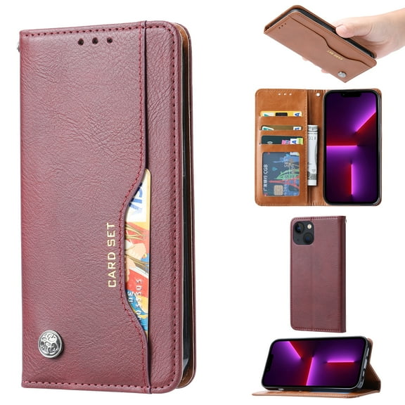 Nalacover Wallet Case for iPhone 14 Plus with Card Slots Holders Kickstand Magnetic Closure Cover, Premium PU Leather Soft TPU Shockproof Flip Folio Case for iPhone 14 Plus,Winered