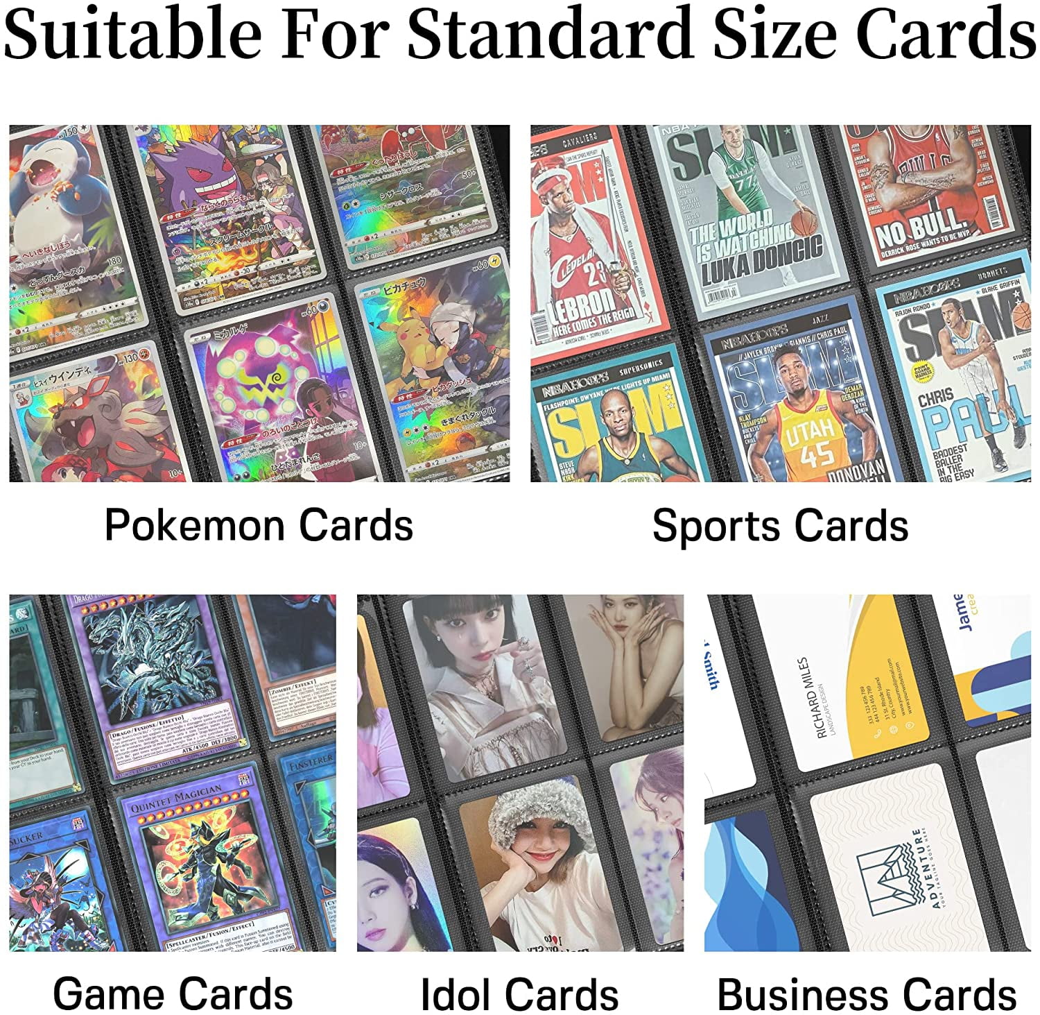 Homotte Trading Cards Binder,9 Pockets Trading Card Binder Sleeves , 360 Side Trading Card Holder Carrying Card Case Fit for Baseball Cards, Trading Cards, Football Cards(Black)