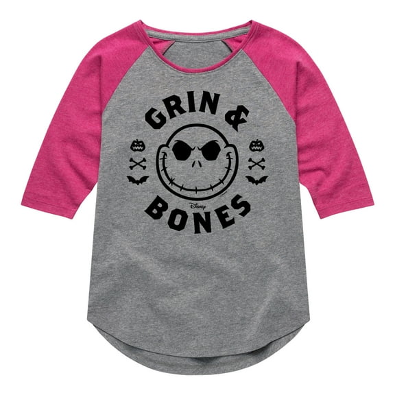 The Nightmare Before Christmas - Grin And Bones - Toddler And Youth Girls Raglan Graphic T-Shirt