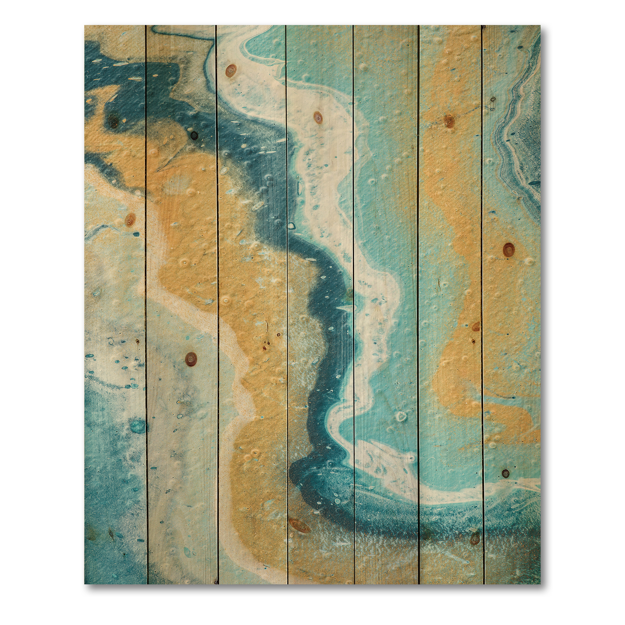 Designart 'Abstract Marble Composition In Blue and Yellow III' Modern Print on Natural Pine Wood