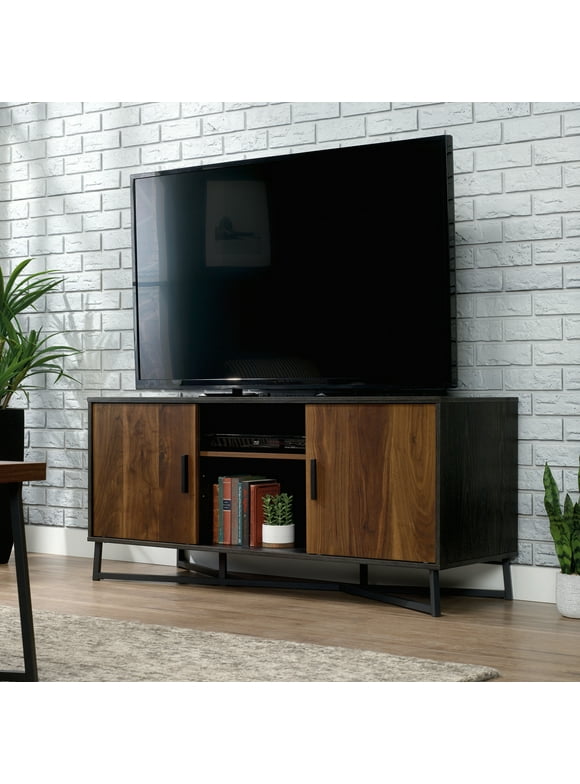 Sauder Canton Lane TV Stand for TVs up to 60" with Sliding Doors for Storage, Brew Oak Finish