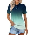 thumbnail image 2 of Polo Shirts for Women Summer Gradient Print Collared Short Sleeve Work Tops Business Casual Dressy Button Down Blouses Cyan 3XL, 2 of 5