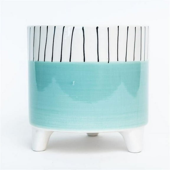 MDR Trading Inc. AI-CE10-119_Q01 Footed Aqua Blue With White And Black Stripes Planter
