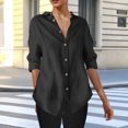 thumbnail image 4 of Oplxuo 3/4 Sleeve Button Down Shirts for Women Dressy Casual V Neck Solid Shirts Loose Fit Spring Tops for Women, 4 of 7