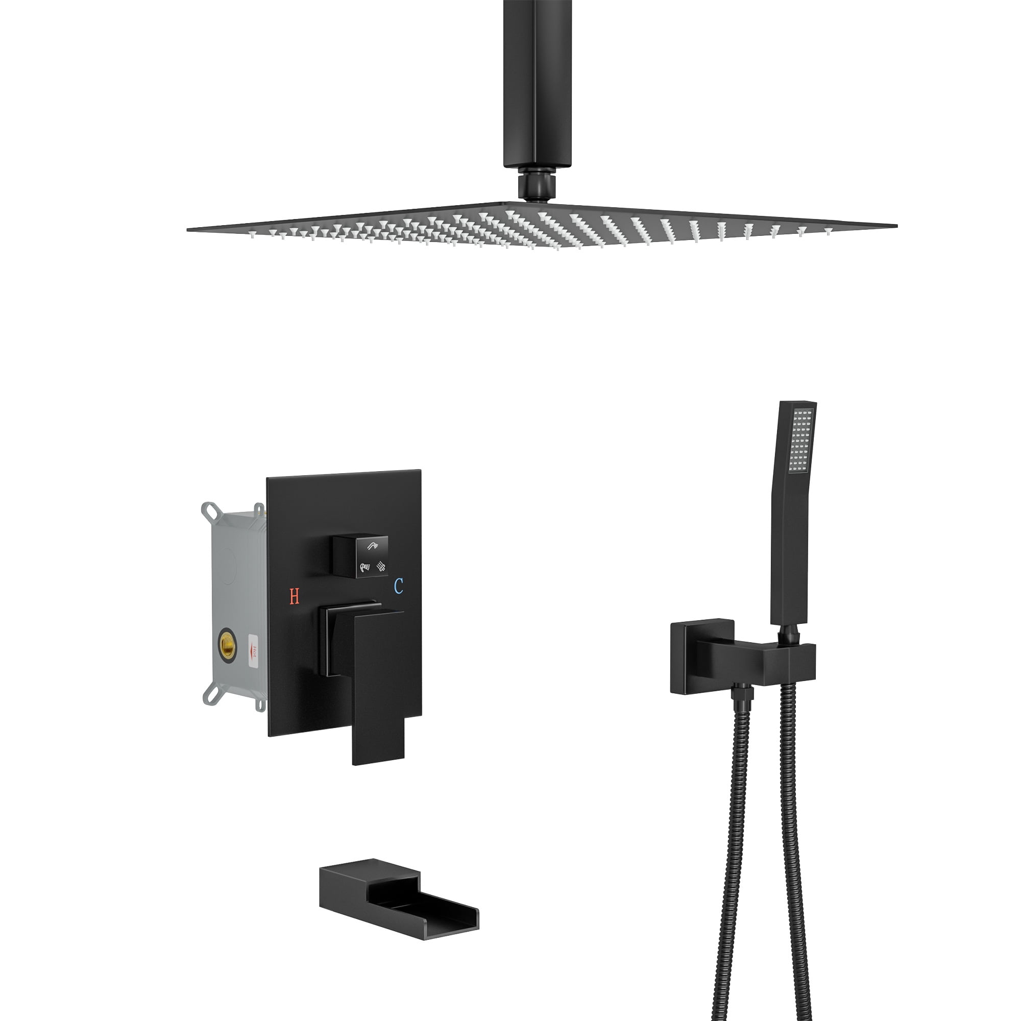 Logmey 12 inch Dual Shower Head Set with Bathroom Faucet Ceiling Mount