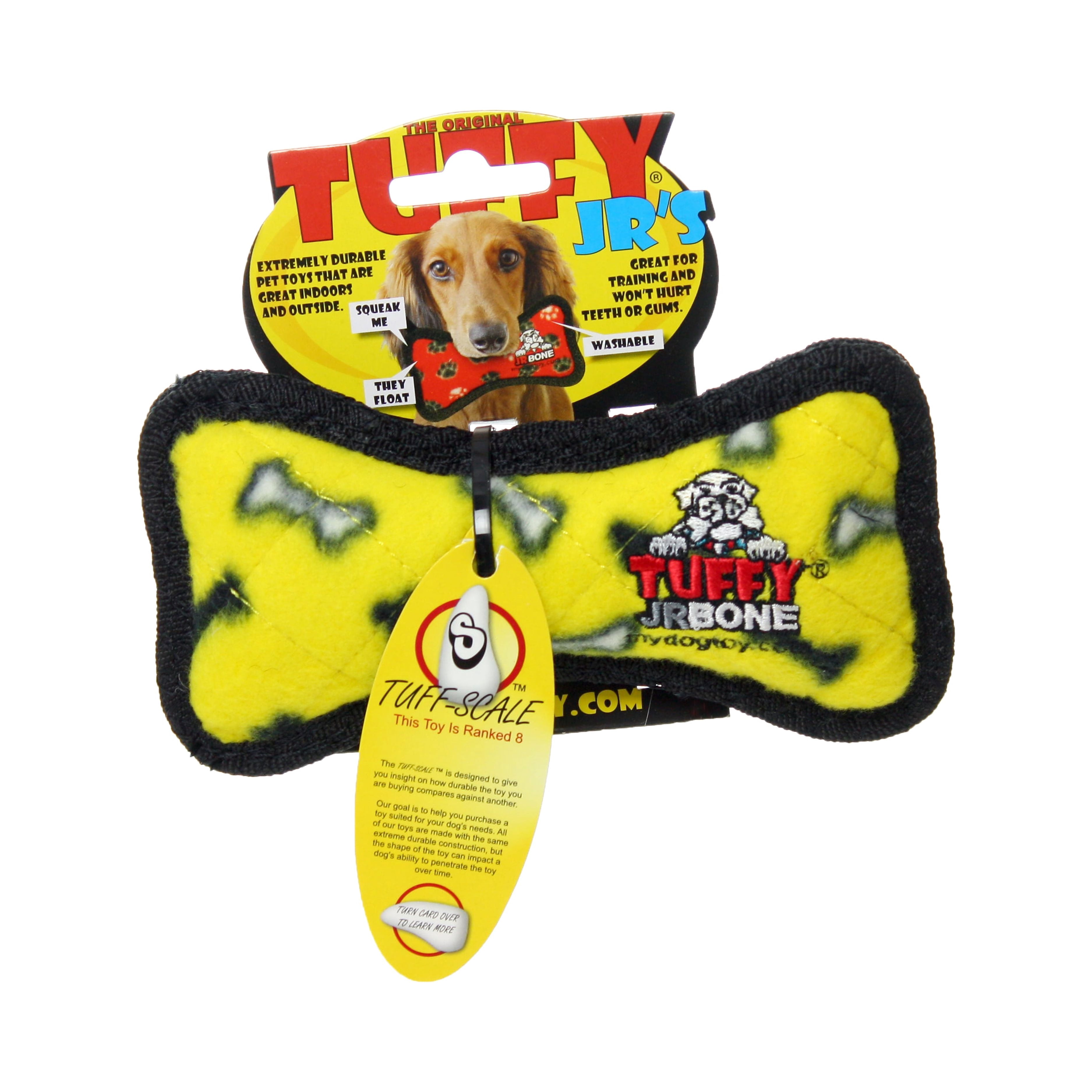 TUFFY® Jr Bone Yellow Bone, 2-Pack, Durable Plush Squeaky Dog Toys