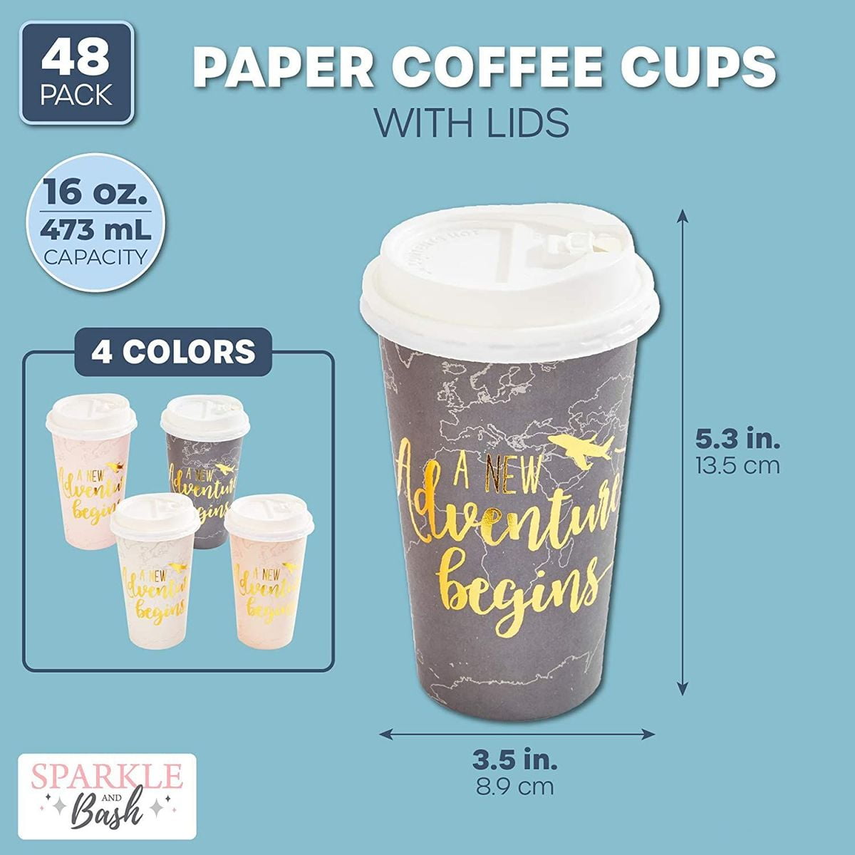 Paper Insulated Coffee Cups with Lids, Map Adventure Design (48 Pack) –  Sparkle and Bash