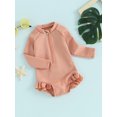thumbnail image 3 of Bslissey Toddler Girls Rashguard One Piece Swimsuit Long Sleeve Zip Up Ruffle Swimwear Infant Solid Color Bathing Suit 6M 12M 18M 24M 3T 4T Kids Casual Summer Beach Wear, 3 of 9