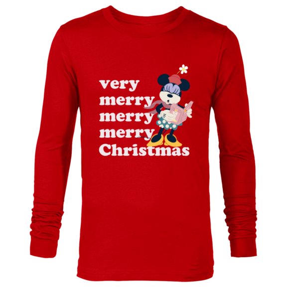 Disney Minnie Mouse Holiday Very Merry Merry Merry Christmas - Long Sleeve T-Shirt for Men - Customized-New Red