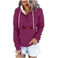 thumbnail image 3 of Jinhomg Women's Fall Sweatshirt Cute Heart Print Drawstring Hoodies Casual Comfy Thin Fleece Button Up Pullover Tops with Kangaroo Pocket Hot Pink S, 3 of 7