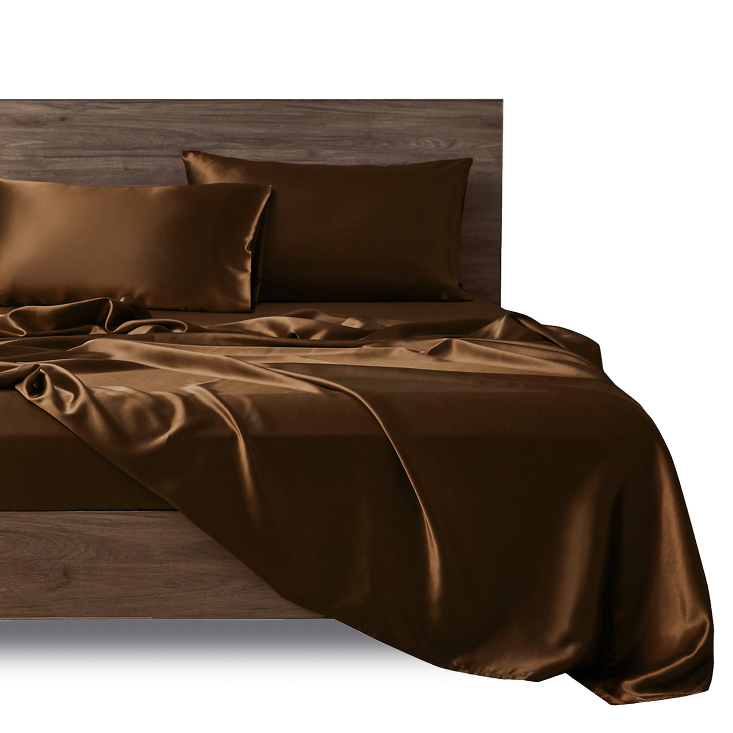 Chocolate Satin Sheet Set 4PC Bedding Wrinkle Free Cheap New Full King Queen 
