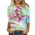 thumbnail image 2 of Womens Summer Shirts and Tops Summer Blouses for Women Trendy Three Quarter Length Sleeve Tunic Tops Tshirts for Women Summer Womens Tie Dye Clothes, 2 of 5