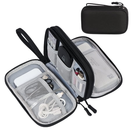 Travel Cable Organizer Pouch Electronic Accessories Carry Case Portable Waterproof Double Layers All-in-one Storage Bag For Cord Phone Earphone Black