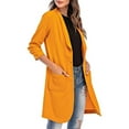 thumbnail image 5 of Ikevan Women Button Pockets Three Quarter Sleeve Solid office Coat Cardigans Suit Jacket Long Outwear Yellow 8(L), 5 of 6
