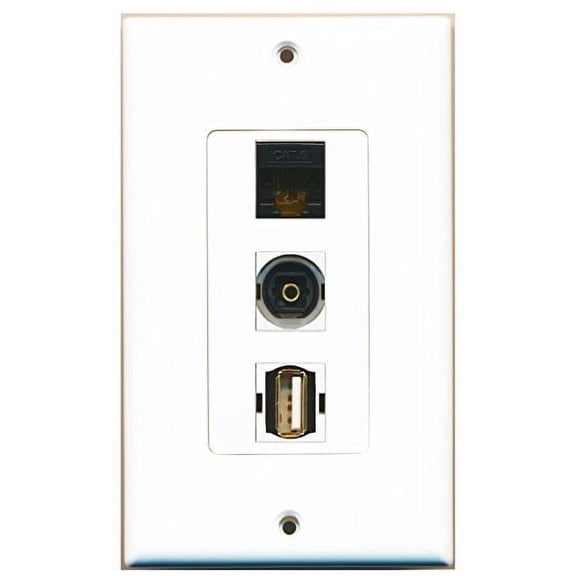 RiteAV - 1 Port USB A-A and 1 Port Toslink and 1 Port Cat6 Ethernet Black Decorative Wall Plate Decorative