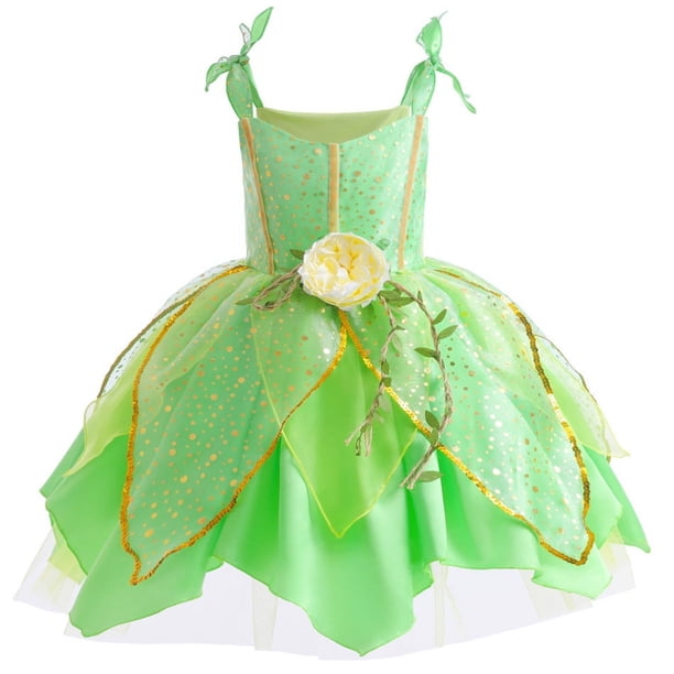 Vestido de hada verde con tintineo para el Día del Niño, vestido de Halloween y Navidad
