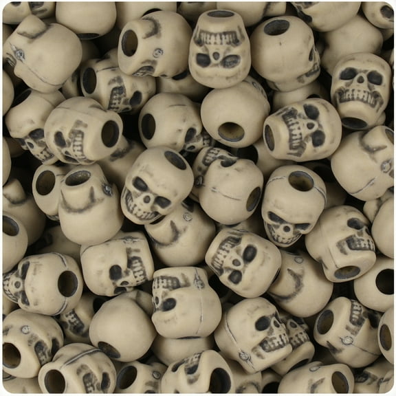 BeadTin Khaki Antique 11mm Skull Pony Beads (150pcs)