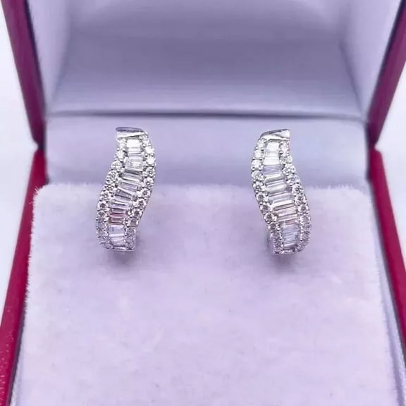 Siddeshwar Jewels 2.20Ct Huggie Hoop Baguette Cut Lab Created Diamond Earrings in 14K White Gold Plated