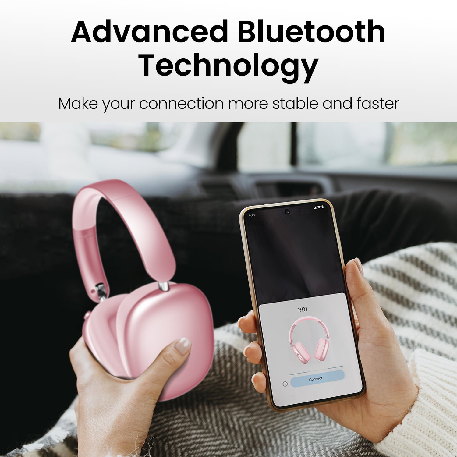 GASYESOY Y01 Bluetooth Headphones Wireless over Ear Noise Cancelling Headphones,36H Playtime Hi-Res Audio Foldable Lightweight for Travel, Home Office, Sport, Cellphone, PC Pink