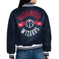 thumbnail image 3 of Women's Starter  Navy Washington Wizards Printed Logo Cropped Satin Varsity Full-Snap Jacket, 3 of 3
