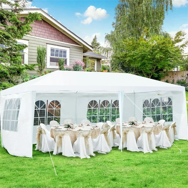 Toldo Glorieta Costway con 4 Cortinas Laterales Removibles y 2 Puertas con Cremallera Blanco 6 x 3 x 2,5 m