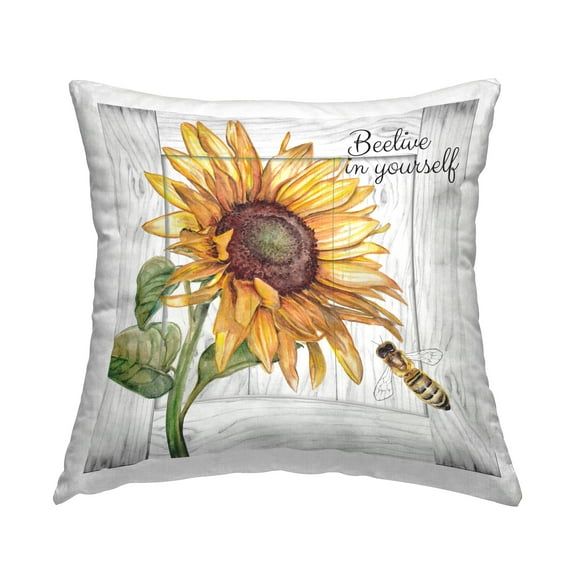 Stupell Industries Beelieve Floral Bee Pun Decorative Printed Throw Pillow, 18 x 18