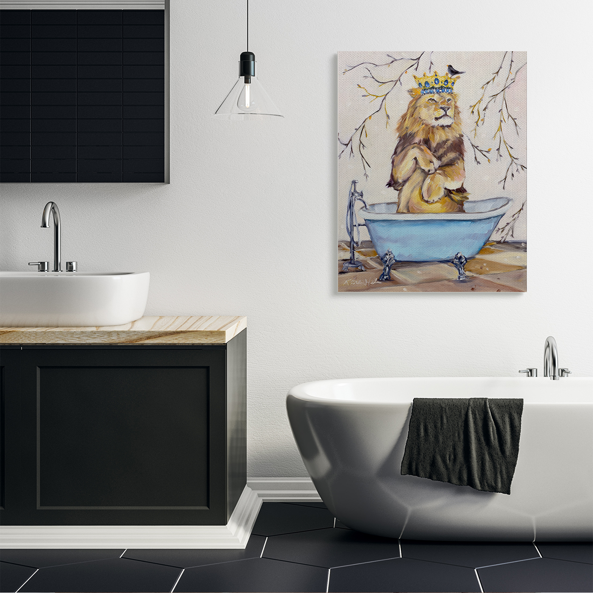 Stupell Industries Regal Jungle Lion in Blue Claw Bath Canvas Wall Art by Karen Weber Fine Art
