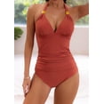 thumbnail image 4 of ZANKLEY Womens Halter Tankini Two Piece Bathing Suit V Neck Ruched Swimwear, 4 of 10