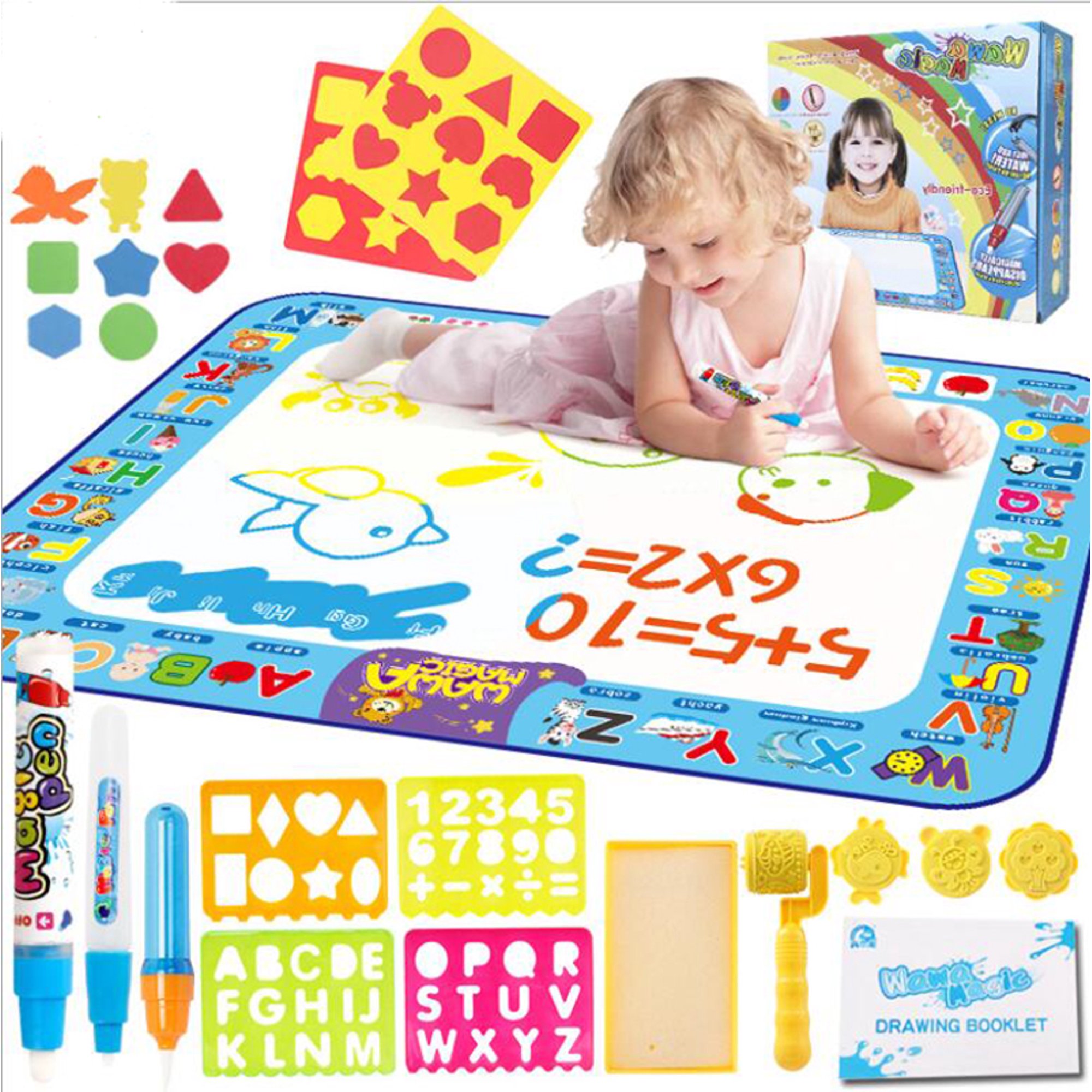 Tapis de Dessin Eau, Tapis de Doodle Eau 110*70cm, Jouets éducatifs 3-8