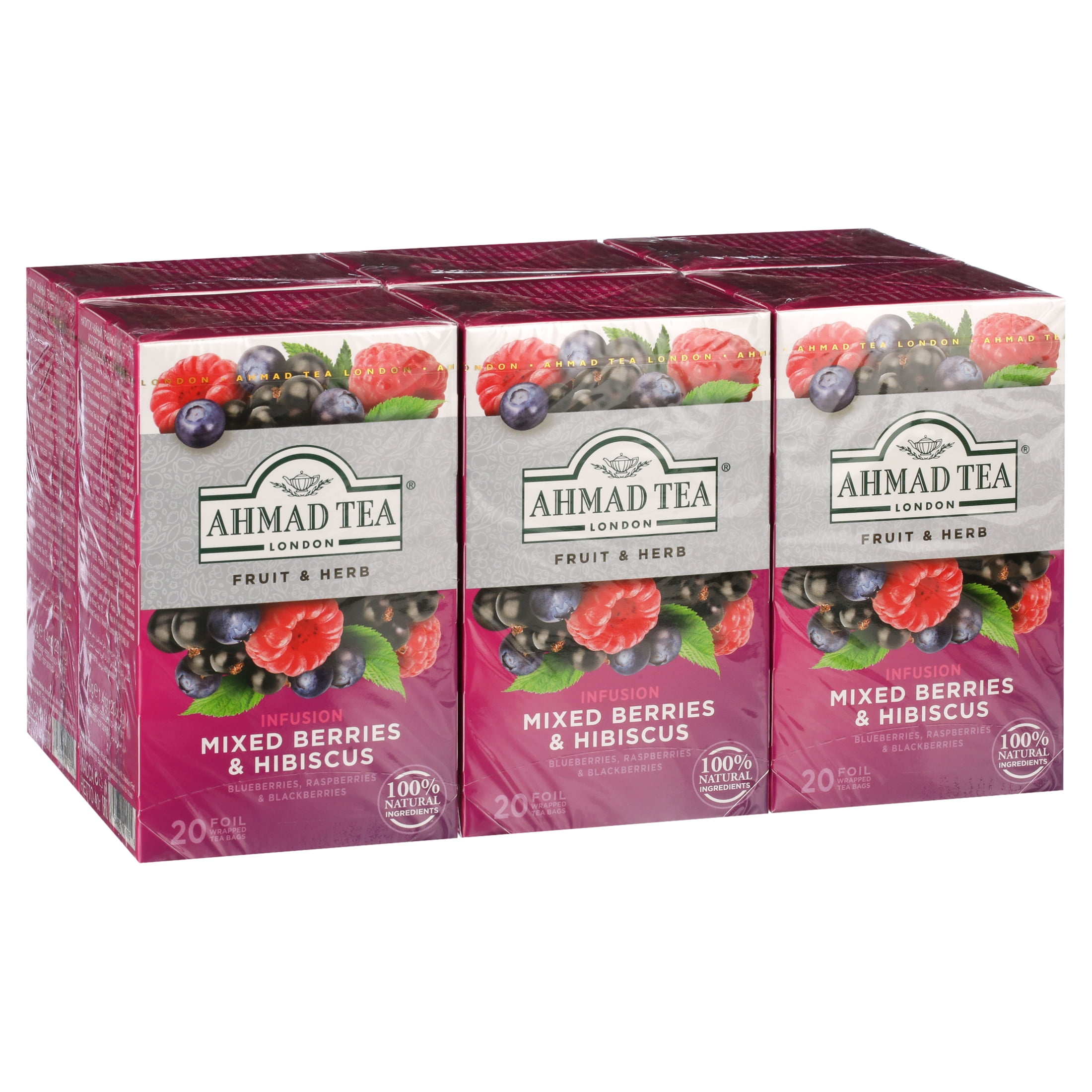 Ahmad Tea Mixed Berries & Hibiscus Herbal Tea Bags, 120 Ct (6 Boxes of