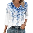 thumbnail image 1 of Ounisa T-Shirts à Manches 3/4 pour Femmes Col en V Manches Raglan Chandail Imprimé Décontracté Tendance Printemps Été Mode Hauts P-2TG, 1 of 6