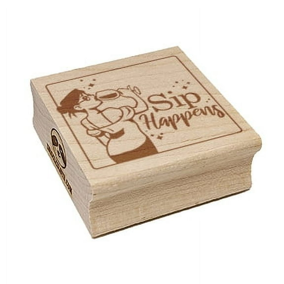 Sip Happens Wine Woman Square Rubber Stamp Stamping Scrapbooking Crafting - Small 1.25in