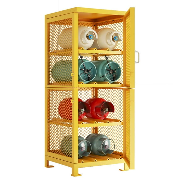 30"Lx30"Wx70"H Steel/Iron Horizontal Cylinder Storage Cabinet, 8 Cylinder Capacity, 4-Tier Propane Storage Cage, Gas Cylinder Cabinet w/Lockable Door