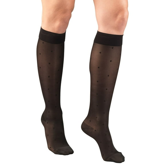 Truform Women's Stockings, Knee High, Sheer, Dot Pattern: 15-20 mmHg, Black, Medium