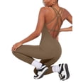 thumbnail image 4 of Seyurigaoka Women's Summer Seamless Tank Jumpsuit Solid Color U-Neck Back Cross Bandage Leggings Bodysuit for Yoga Exercise, 4 of 7