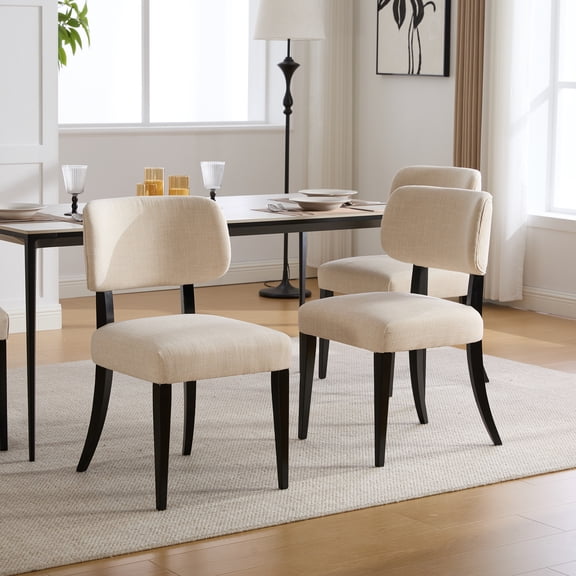 GOMYHOME Dining Chairs Set of 2, Fabric Upholstered Chairs with Solid Wood Legs, Cream