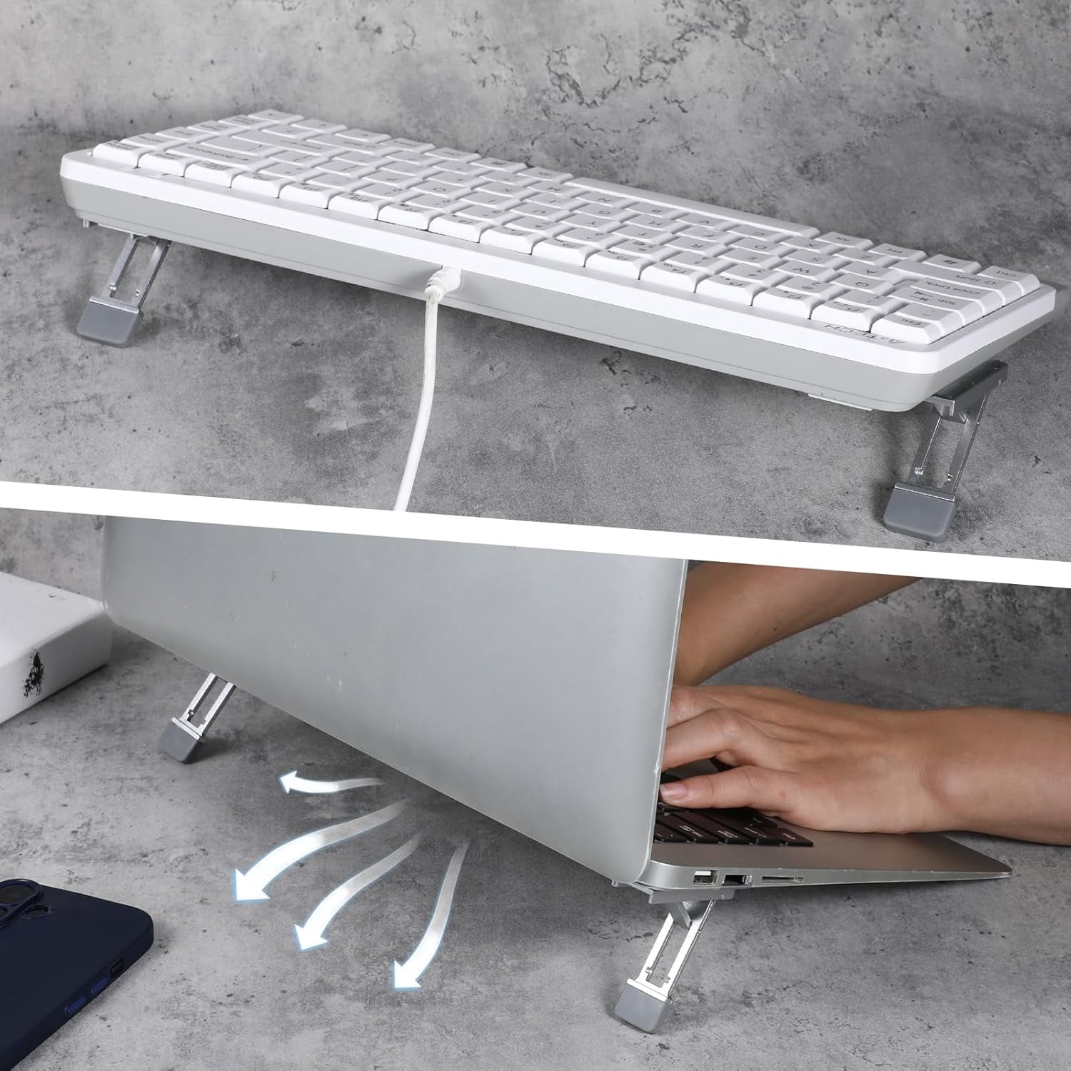 MKEUDQ-2 Pcs Keyboard Riser Tilt Stand Laptop Feet Riser Adhesive Keyboard Stands Portable Three Tilt Angle Adjustable, Foldable Laptop Risers with Anti-Slip Pads for More Keyboards Cellphone Laptops