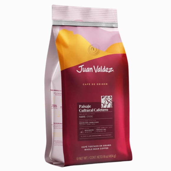Juan Valdez | Café Paisaje Cultural Cafetero en grano Fuerte y Tostado de Colombia, Línea Orígenes, Notas de manzana verde, caramelo y cacao| Bolsa de 454 g
