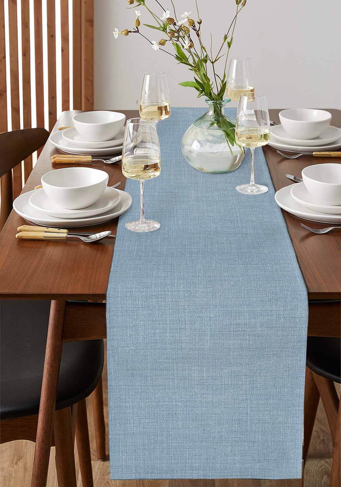 Table Runners 70 Inches Long Dress Scarves, Vintage Sky Blue Farmhouse Coffee/Dining/Kitchen Table Decor, Holiday Table Runner, Farmhouse Retro Solid Color Linen Texture 13x70 Inch