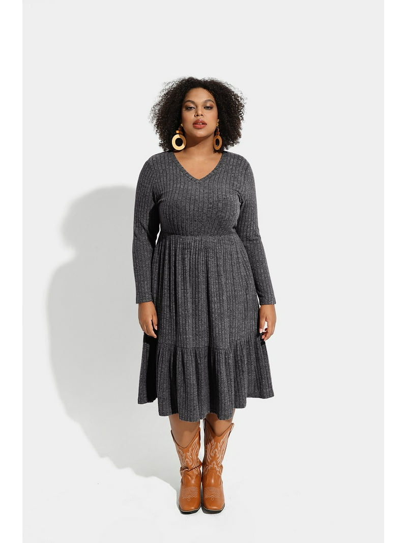 Cassie Liz Plus Size Dresses 3X Casual Gray Fall Sweater Dresses for Women Fashion Midi Elastic Waist Dresses Long Sleeve Elegant V Neck Loose Fit Cassie Liz Plus Size Dresses 3X Casual Gray Fall Sweater Dresses for Women Fashion Midi Elastic Waist Dresses Long Sleeve Elegant V Neck Loose Fit