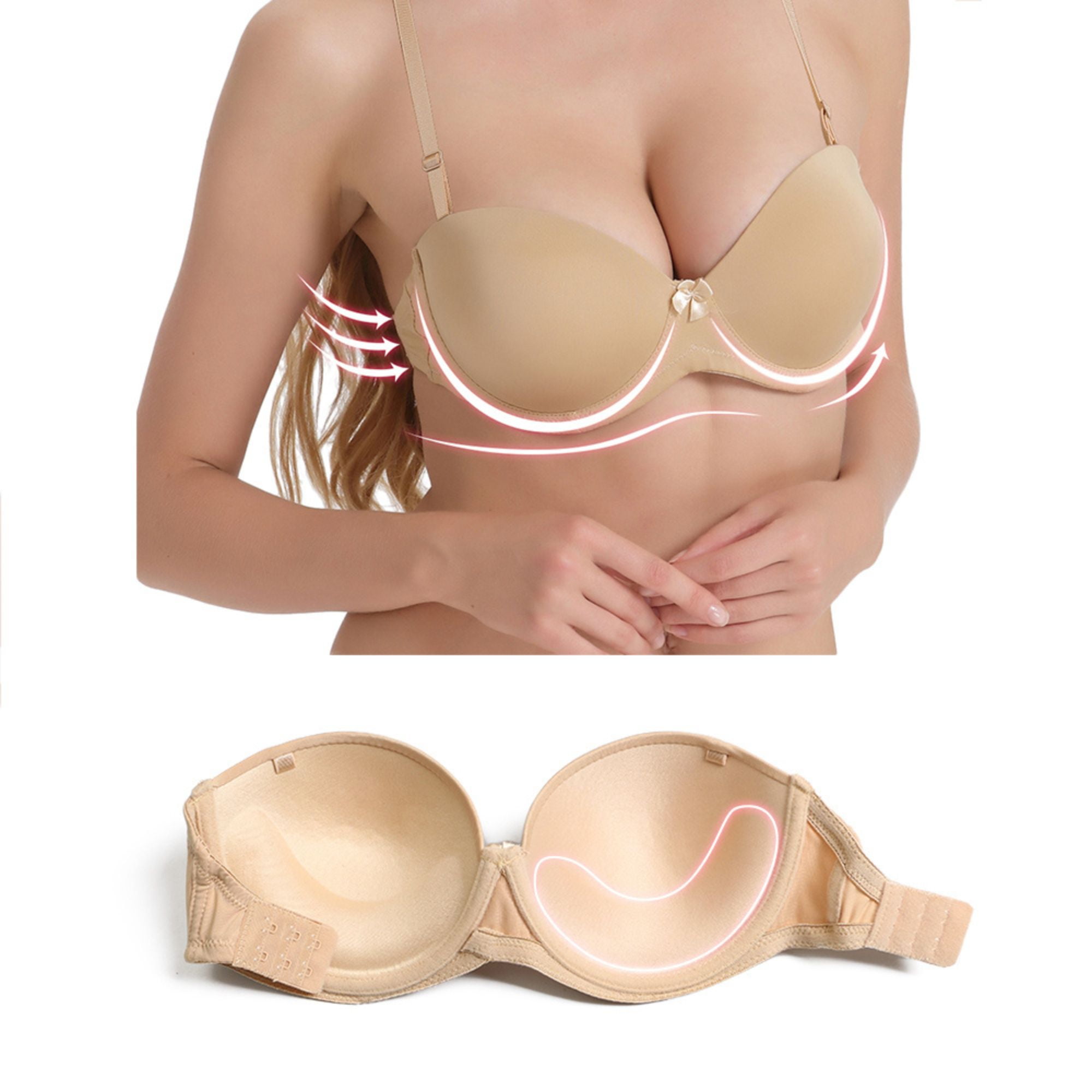 YANDW Strapless Bra for Women Clear Back Convertible Padded Multiway Bras with Underwire, Beige 40A