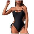 thumbnail image 1 of Huesdet Womens One Piece Swimsuit Sporty Slimming Modest Bathing Suits Cute Color Block Ribbed High Cut Swim Suits[Black,S], 1 of 9