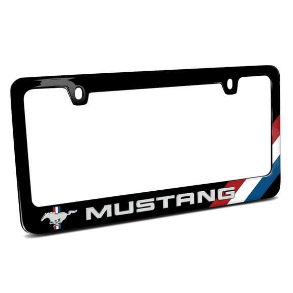 Ford Mustang 3d Emblem with Stripe Black Metal License Plate Frame