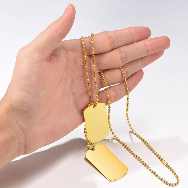 FindChic 14K Gold Plated Dog Tags Necklace for Men Wheat Chain