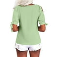 thumbnail image 3 of Summer V-neck Women Solid Color Off Shoulder Casual Shirt Bownot Blouse Tops, 3 of 3