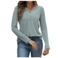 thumbnail image 1 of Timegard Long Sleeve T Shirts for Women Button V Neck Tunic Tops Solid Color Casual Comfy Blouses, 1 of 8